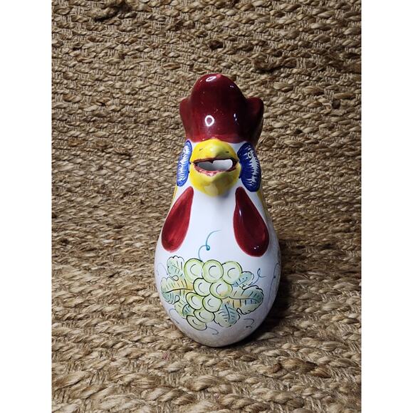 Vintage Pottery Derutta Girasole Italy Rooster Pitcher Hand Painted Grapes 8" - Picture 3 of 9